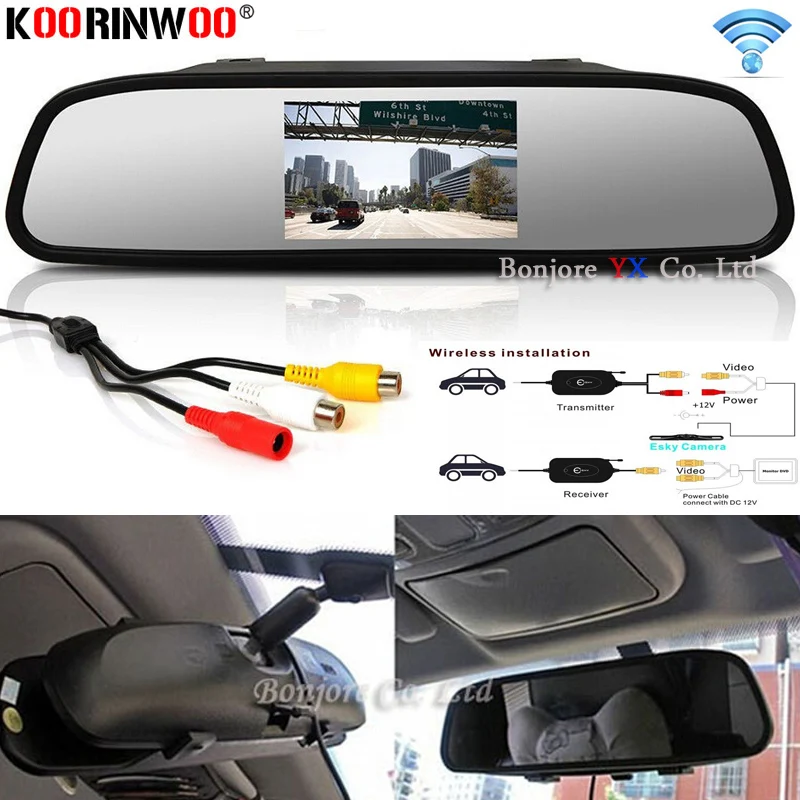 

Koorinwoo Wireless Car Monitor Mirror 4.3"5" Display for Rear View Camera Color TFT LCD Display Video Auto Parking Rearview Back