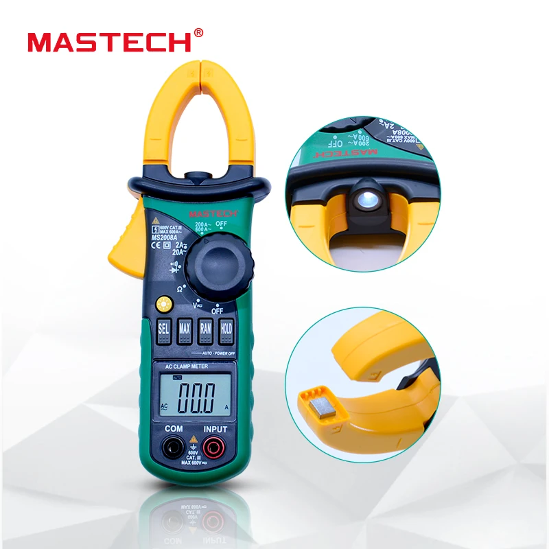 MASTECH MS2008A цифровой Токовые Клещи Авто диапазон клещи Амперметр Вольтметр Омметр w/ЖК-дисплей Подсветка ток Напряжение тестер