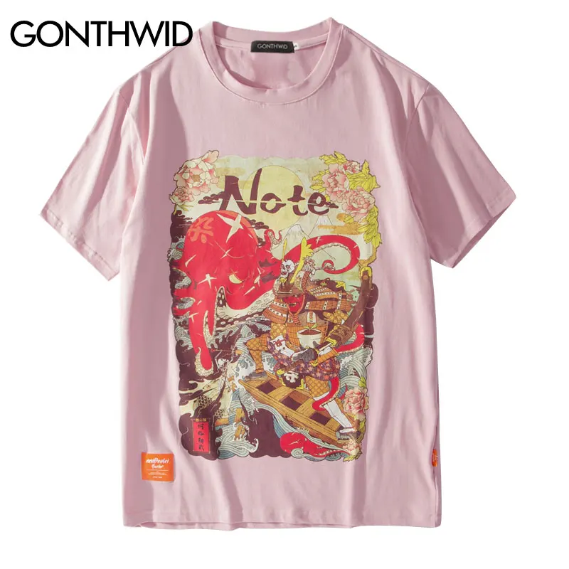 

GONTHWID Japanese Samurai Warrior Printed T Shirts 2019 Mens Harajuku Hip Hop Casual Short Sleeve Tops Tees Male Fashion Tshirts