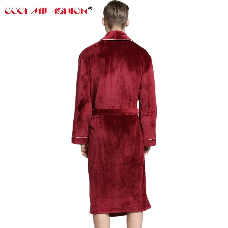 Soft Extra Long Men Women Warm Coral Flannel Bath Robe Mens Kimono Bathrobe Male Dressing Gown Lovers Winter Warm Sleep Robes