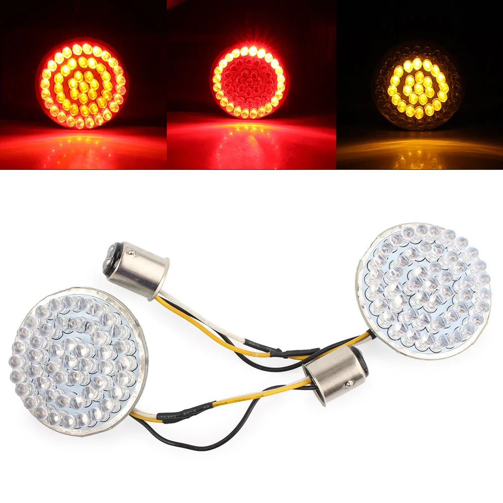 2" 1157 LED Red Amber Stop Brake Lamp Turn Signal Inserts Bullet Lights for Harley