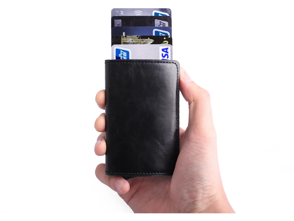 Алюминиевый кошелёк с эластичным задним карманом ID карты держатель Rfid Блокировка мини тонкий кошелек автоматический всплывающий чехол