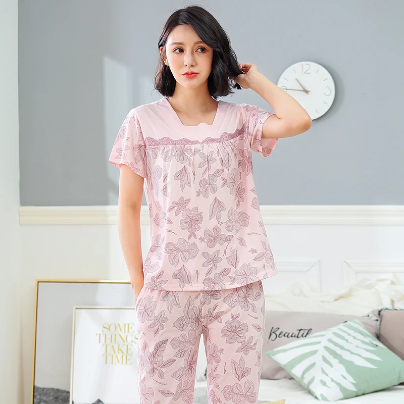 New Arrivals Summer Women's Elegant Floral Pajamas Cotton Pajama Sets