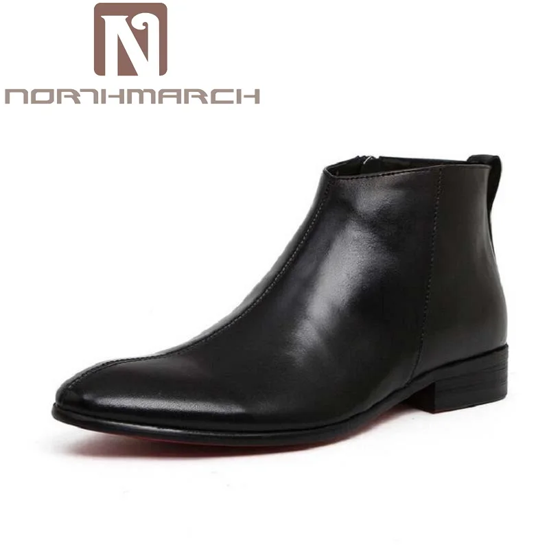 

NORTHMARCH New Winter High Quality Genuine Leather Men Ankle Boots British Style Solid Black Lace-Up Pointed Toe Men Shoes