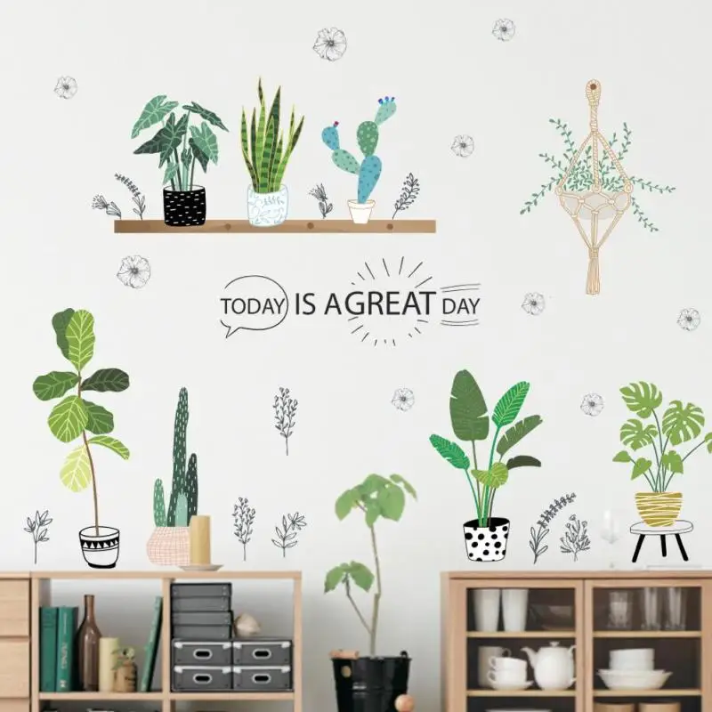 

Green Potted Plants Cactus Wall Sticker Wallpaper School Nursery Window Sticker Removable Vinyl Decal A05