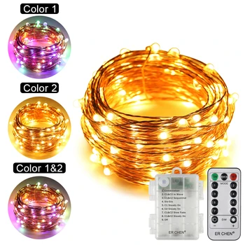 

Dual-Color Remote Control Battery 33/66ft 100/200 LED Copper Wire Warm White&Multicolor String Lights 8 Modes Timed Fairy lights