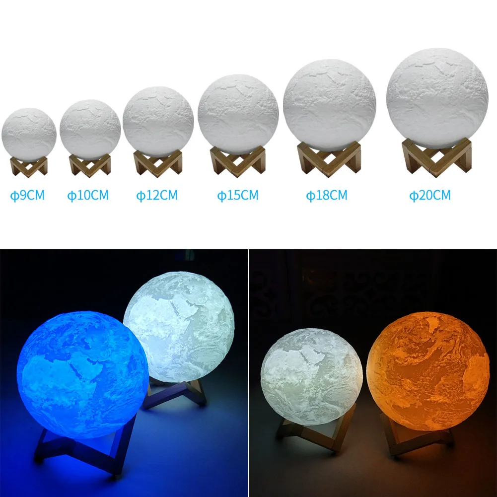 

Newest 3D Printing Night Light Earth LED Lamp Rechargeable Lighting For Bedroom Desk Home Decoration @8