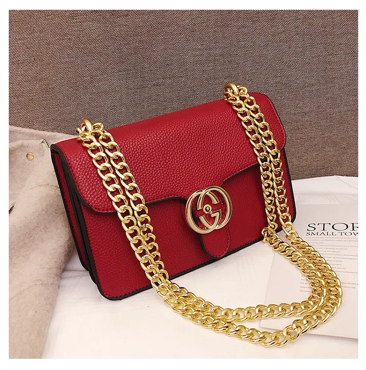 

Wholesale new fashion bag lady single shoulder slant across lady bag pure color chain small square bag PU bag one substitute