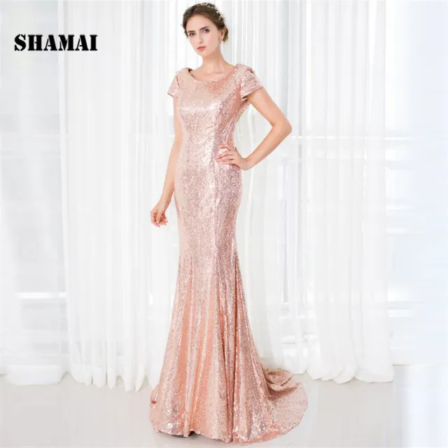 Special Price SHAMAI Short Sleeve O-neck Champagne Sequined Bridesmaid Gowns Wedding Party Dress In Stock Trumpet Mermaid Bridesmaid Dresses Special Price SHAMAI Short Sleeve O-neck Champagne Sequined Bridesmaid Gowns Wedding Party Dress In Stock Trumpet Mermaid Bridesmaid Dresses