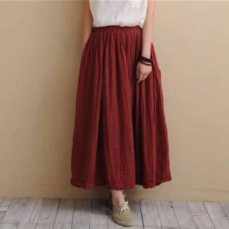 Женская длинная юбка макси из хлопка и льна с поясом на резинке|elastic waist|plus skirtskirt