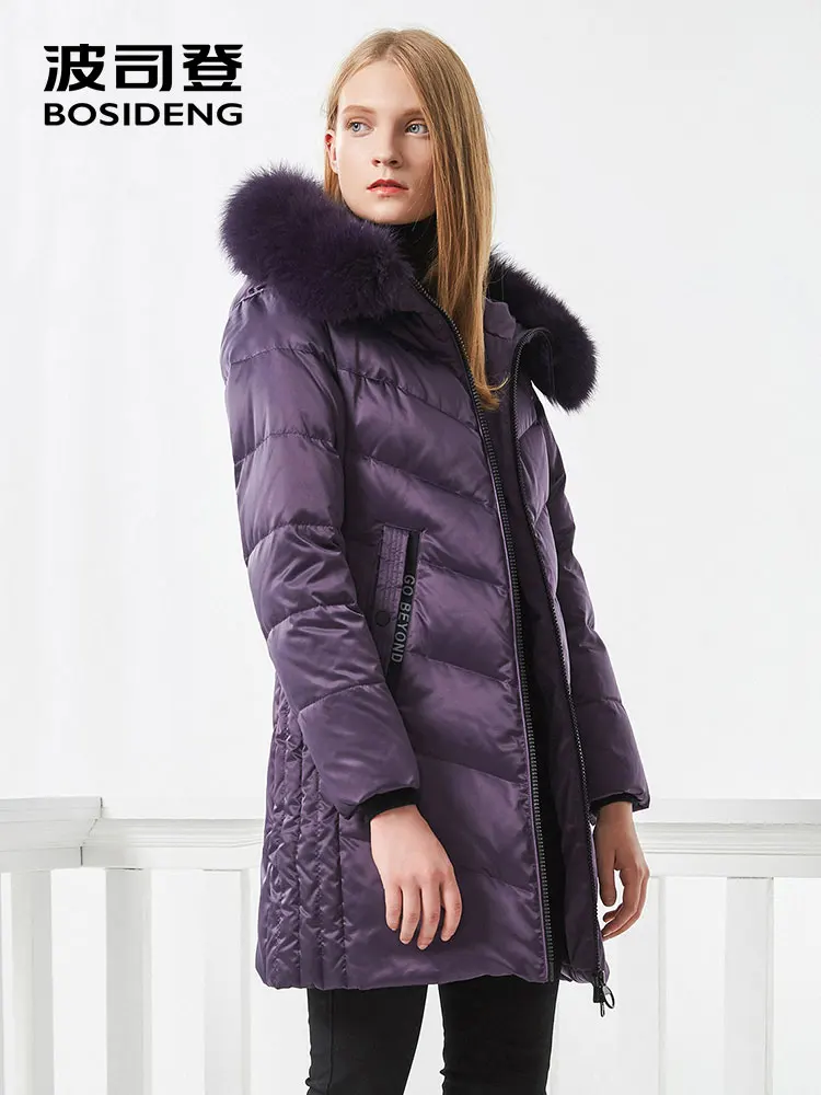 BOSIDENG women down coat winter thick down jacket mid-long real fur collar thick parka embroidery fabric oversize B70141046BWL