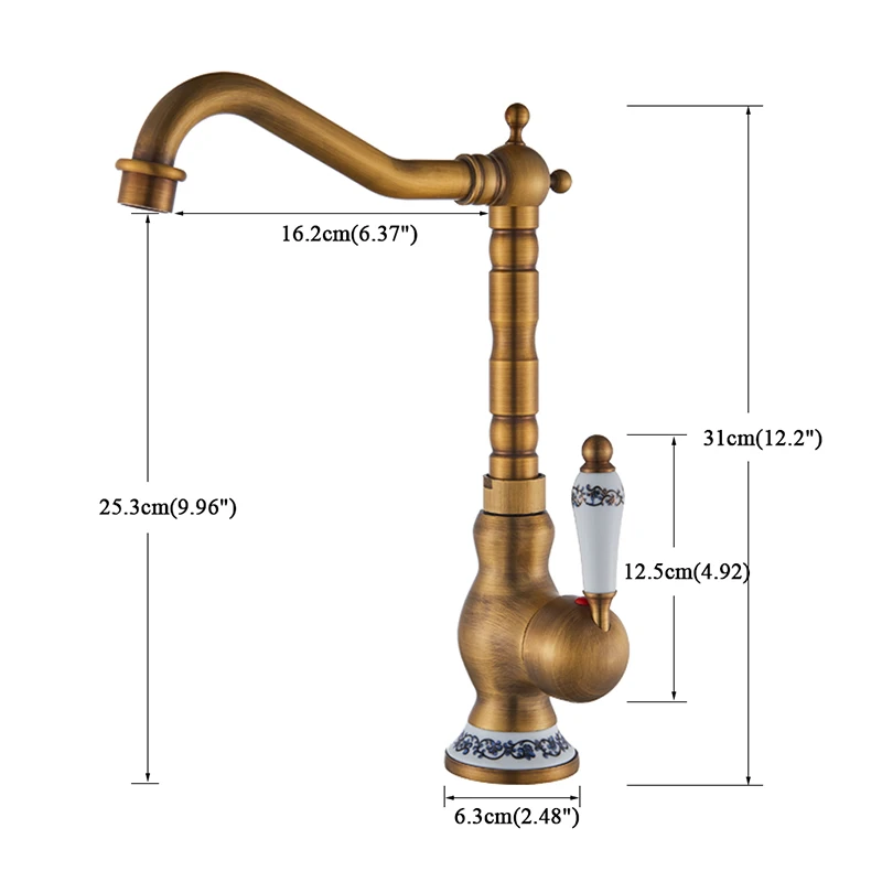 Античная латунь для ванной для кухни для раковины кран Палуба Гора синий и белый фарфор ручка горячей холодной раковиной смесители