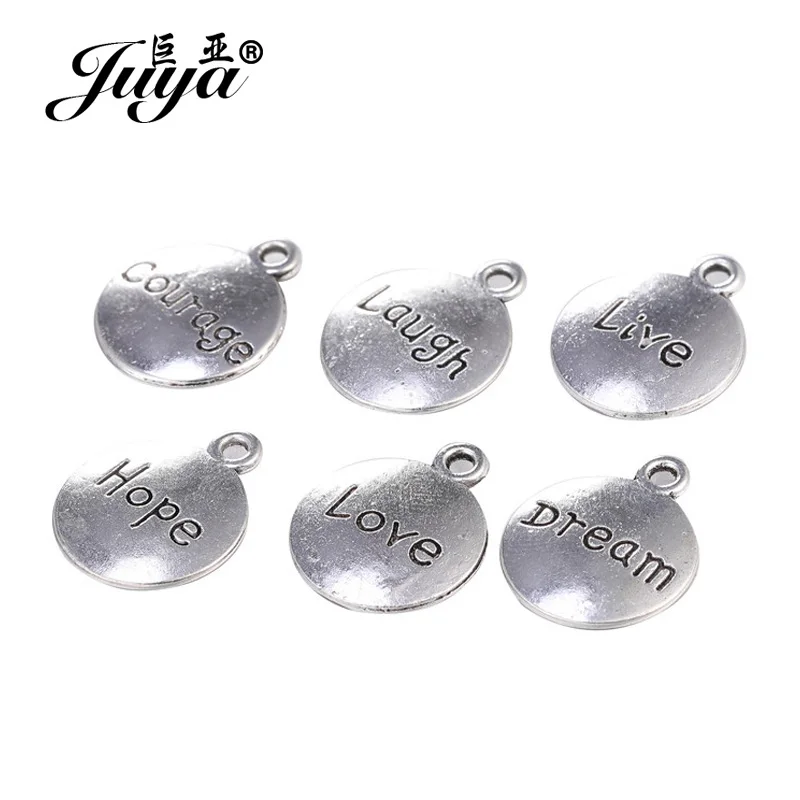 

10pcs 14mm Lettering Metal Round Charms 6 Types of Text Pendant for Jewelry DIY Making Findings Fashion Handmade Accessories