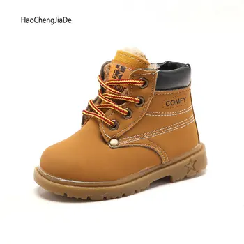

Winter Fashion New Children Boots Plush Warm Lace Martin Boots Leather Kids Snow Boots For Girls Boys Toddler Casual Shoes