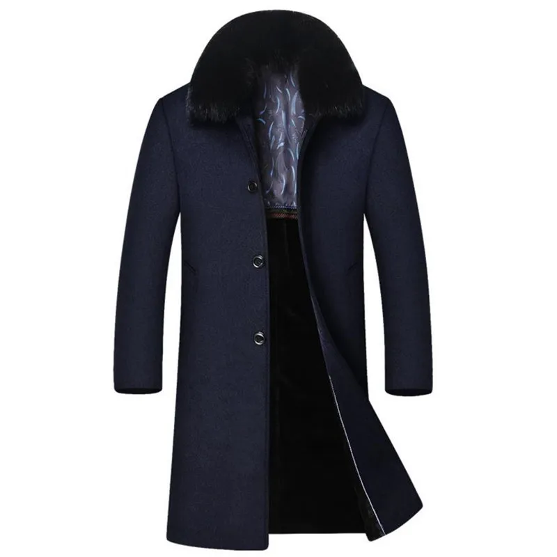 New Winter high-end men's jacket business casual warm coat Plus velvet wool coat long Overcoat Wind - 32841027863