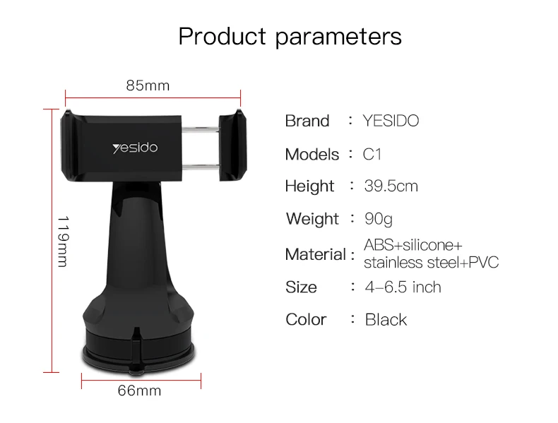 Yesido C1 Автомобильный держатель для телефона на лобовое стекло, подставка для телефона на присоске, мобильный автомобильный держатель для iPhone, Xiaomi, настольная подставка для телефона