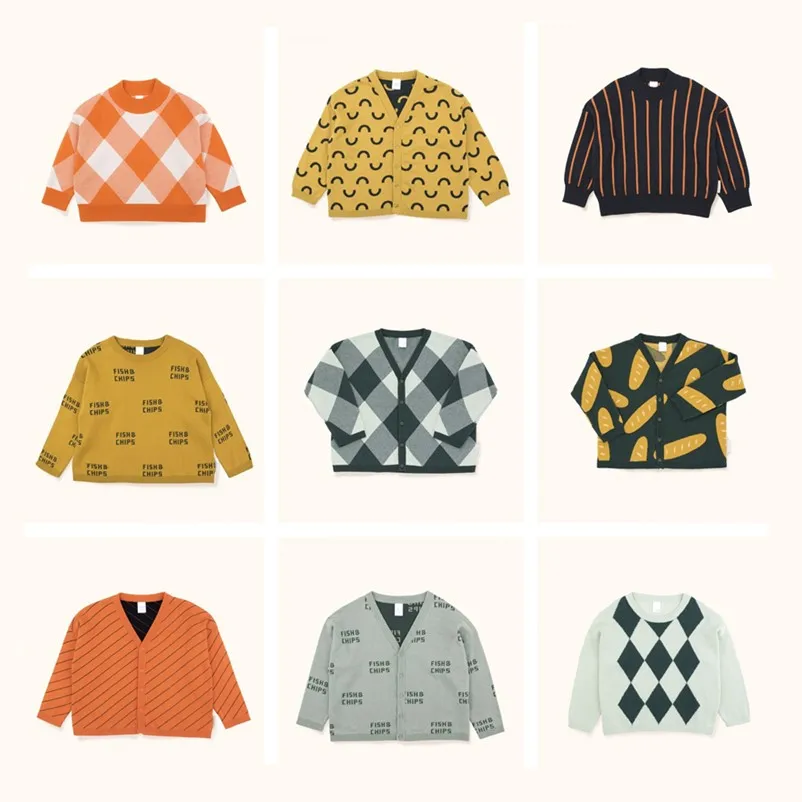 presell BOBOZONE 2018 F/W fish & chips cardigan Baguettes Cardigan Big Check Mock Sweater for kids boys girls knited mock neck ribbed patched sweater