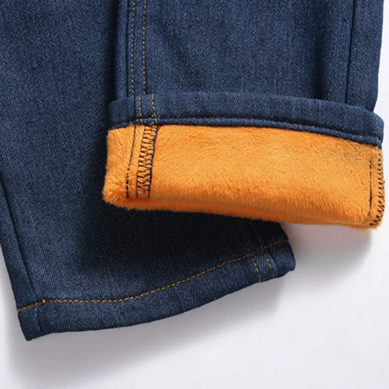 Осень зима новые мужские теплые джинсы золотые бархатные повседневные эластичные плотные тонкие джинсовые штаны Брендовые брюки размера плюс