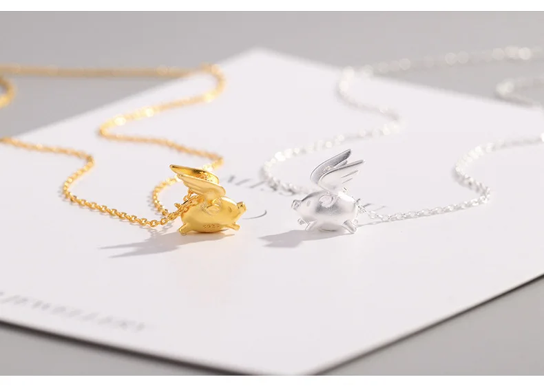 Зодиак кулон ожерелье s для женщин 925 пробы серебро Летающая свинка Золотая ключица персонализированные ожерелье модные корейские драгоценности