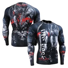 New In 2016 3D Print Male Compression Shirt Men’s Summer Long Sleeves Tights Fitness Crossfit Bodybuilding Broadcloth T-Shirts