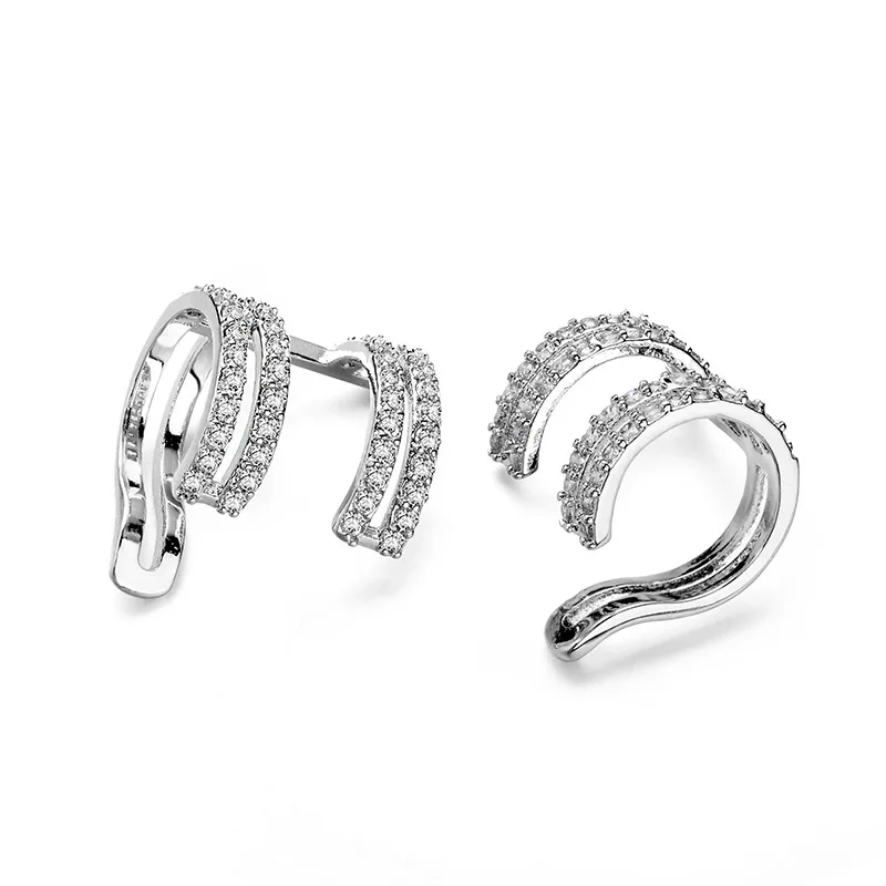 Silver hoop design Ear jacket Micropave with zirconia stones cuff