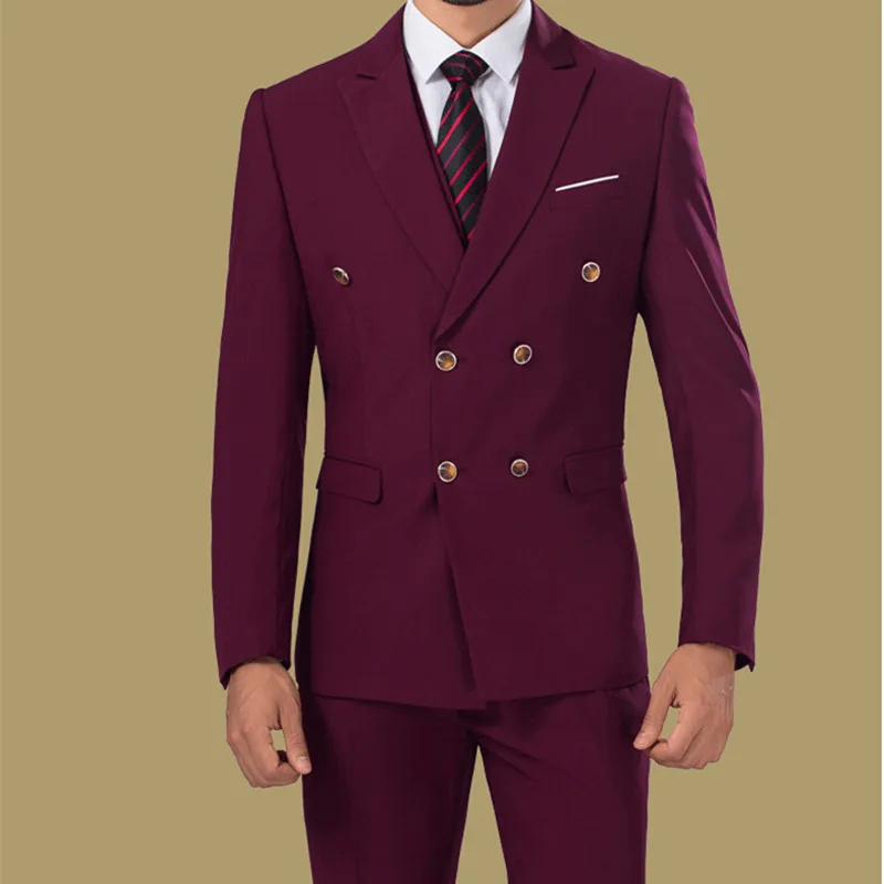 Cheap Double breasted Formal Suits Blue Burgundy White Mens Suits 3