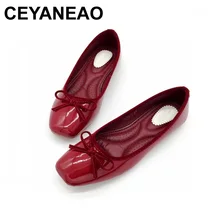 CEYANEAO Женские балетки на плоской подошве без шнуровки на женские тонкие туфли из искусственной кожи женские женская обувь плюс Размеры красный