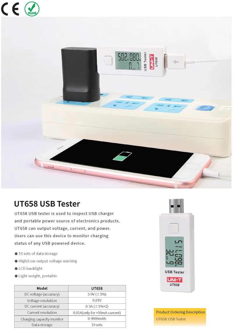 UNI-T UT658 UT658B USB тестер; сотовый телефон/Мобильная мощность/ноутбук/цифровые продукты/Мониторы напряжения и тока