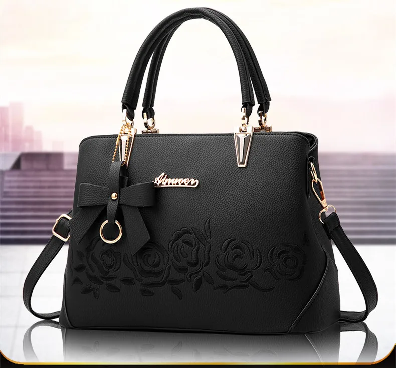 YINGPEI, женская сумка, известный бренд, из искусственной кожи, женская, с верхней ручкой, роскошная сумка на плечо, большая, с вышивкой розы, вместительные сумки