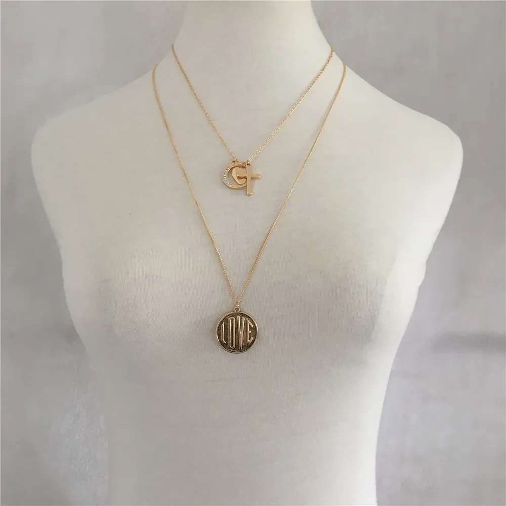 

LOVELY GOLD COLOR CROSS MOON HEART CHARM LOVE LETTER PENDANT NECKLACE FOR WOMAN GIRL