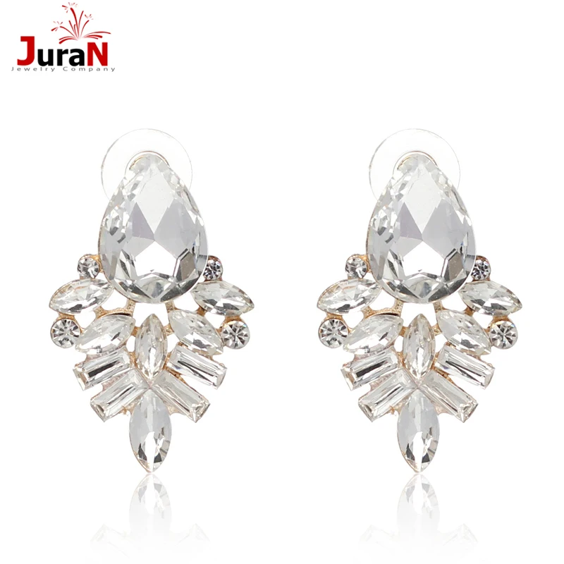 

JURAN 2018 Good Quality New Fashion Women Statement Black Clear Crystal Stud Earrings For Women Earring Factory Price W3106