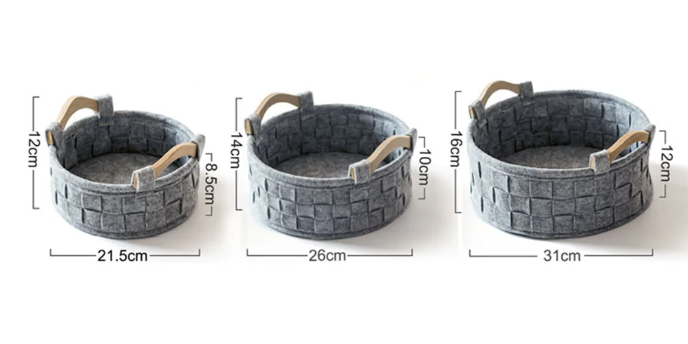 Серый войлок ткань плетеная корзина для хранения деревянные ручки простые игрушечные закуски Органайзер рамка Ins мелочи отделочная коробка