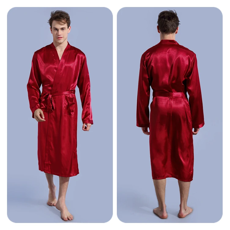 Men's Chic V-Neck Long Sleeves Robe Red