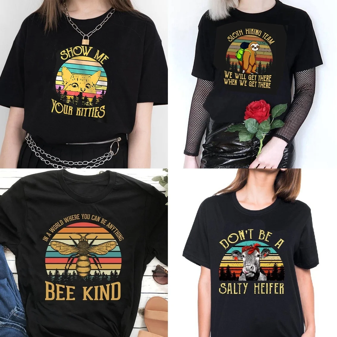 

kuakuayu HJN Show Me Your Cat Letter Print T Shirt Bee Kind Graphic Tee Salty Heifer Graphic Tees Short Sleeve Summer T-Shirts