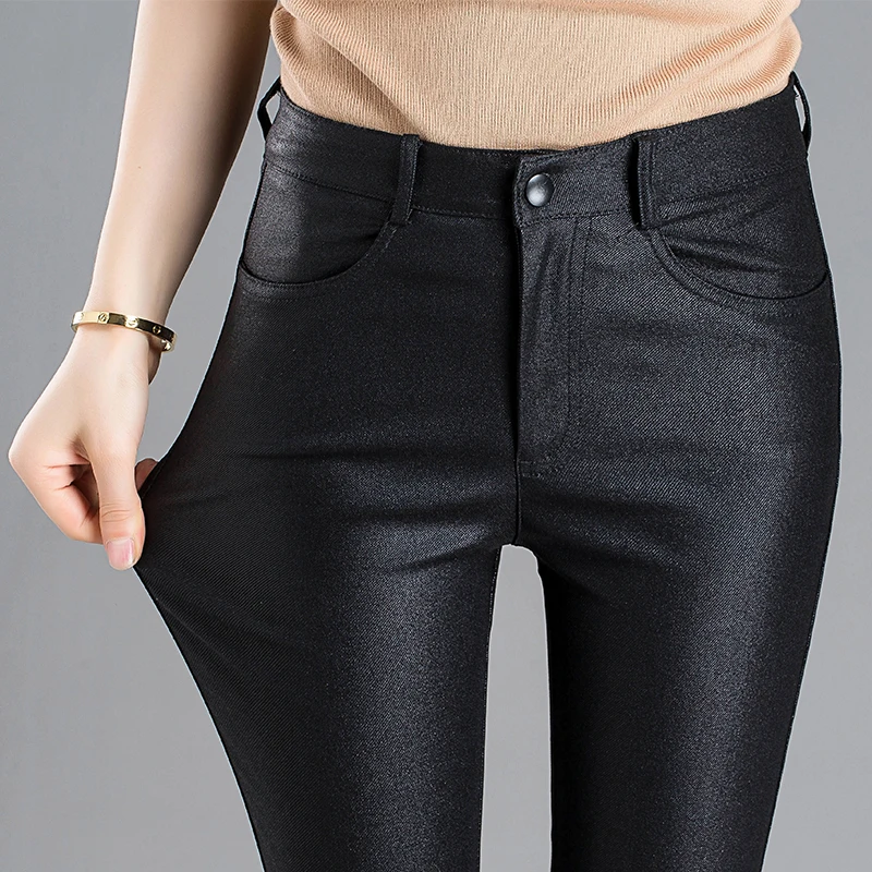 

Winter new female Matte black leggings moderate-elasticity mid-waist coating PU imitation leather pants