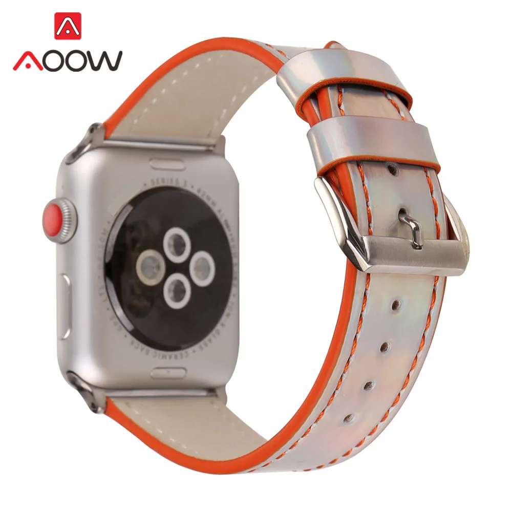 Модный Цветной кожаный ремешок для Apple Watch iwatch 4, 40 мм, 44 мм, 38 мм, 42 мм, лазерный ремешок для мужчин и женщин