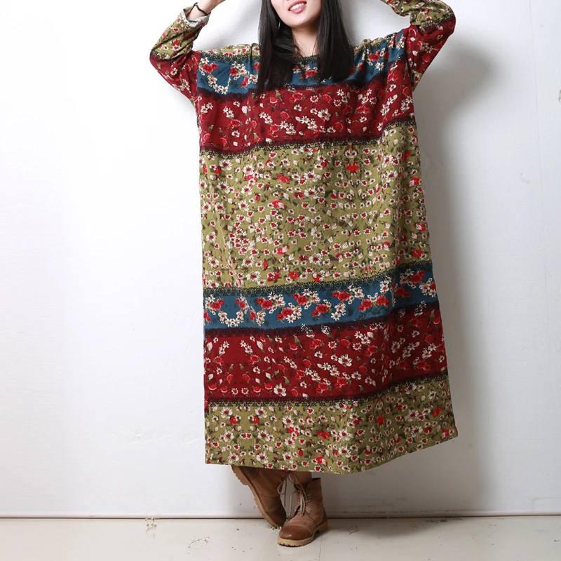 Женское Хлопковое платье рубашка с длинным рукавом и круглым вырезом|shirt dress|floral