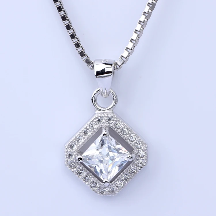 

Dazzle Princess Cut Crystal Pendant S925 Silver White Gold Plated