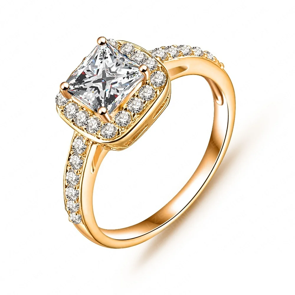 2015 Simple Style Classic Square Ring 18K Gold /Platinum Plated Micro Pave Clear AAA Cubic Zirconia Princess CRI0008 | Украшения и