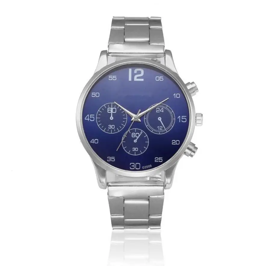 Fashion Business Man Watches Top Brand Blue Face Stainless Steel Analog