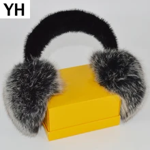 New Real Big Fox Fur Earmuffs Women Winter Fluffy Genuine Fox Fur Ear Muffs Lady Luxury With Mink Fur Ear Cover Earflap