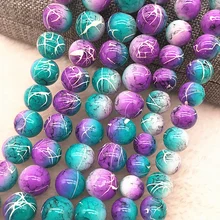 Atacado 4/6/8/10mm roxo & azul contas de vidro redondo solto espaçador contas padrão para fazer jóias diy pulseira colar #03
