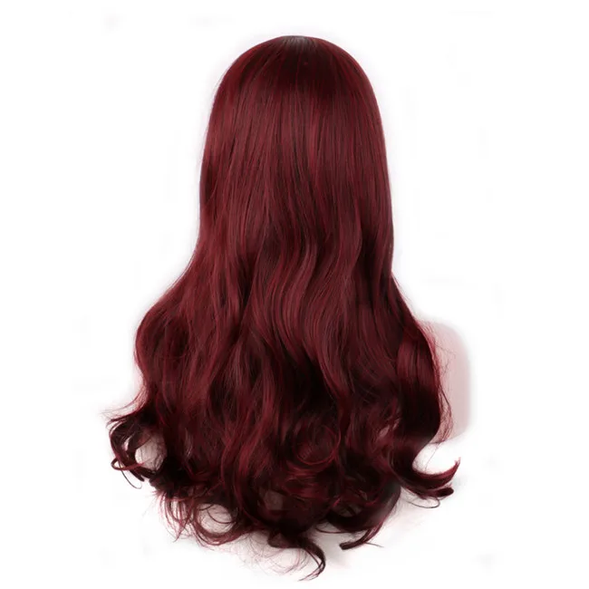 WoodFestival черный коричневый Бургундия Волнистые длинные термостойкие синтетические парики с челкой косплей парики для женщин - Цвет: T1B/бордовый