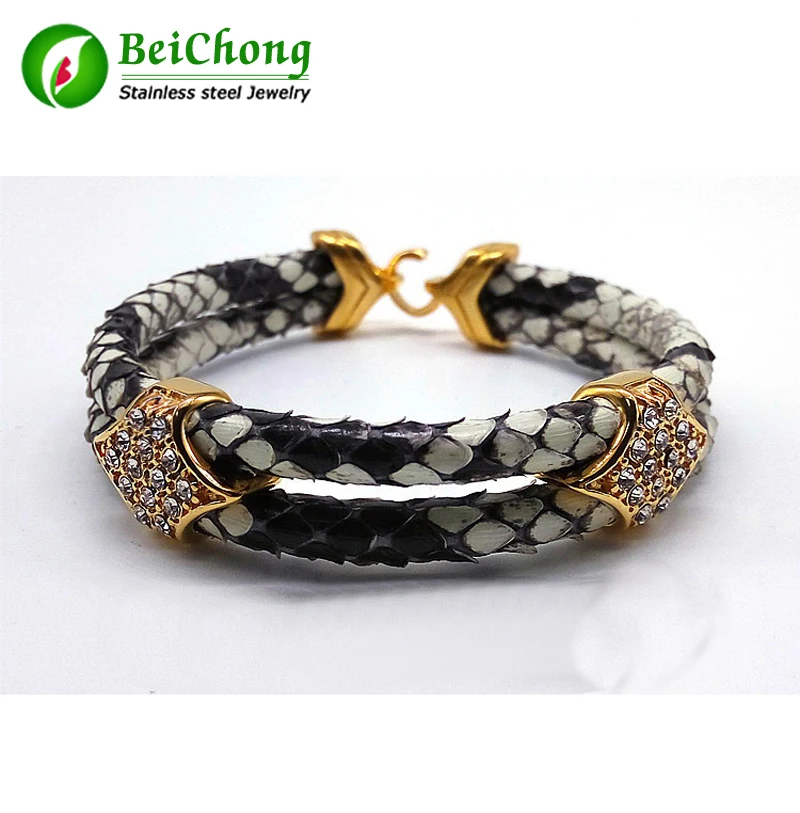

10Pcs Fashion Python Skin Snake 5MM Men with Silver Stainless Steel BOX Circle Bangle Bracelet For Watch Gift