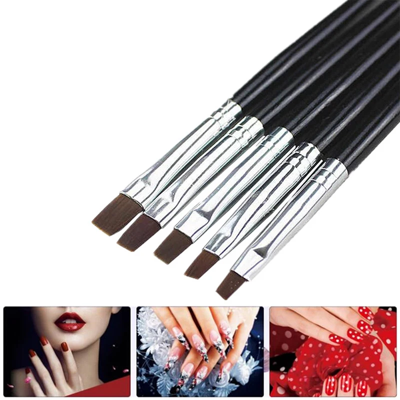 

5 Pcs Set Nail Art Brush Flat Pen Drawing Painting Tips Dust Clean Builder Acrylic UV Gel Polish Extension Design Tools Manicure