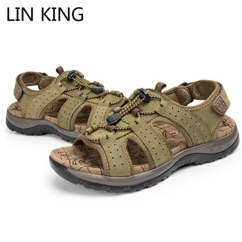

LIK KING Retro Man Sandals Genuine Leather Men Summer Romen Beach Sandals Shallow Solid Breathable Outdoor Sports Shoes For Male