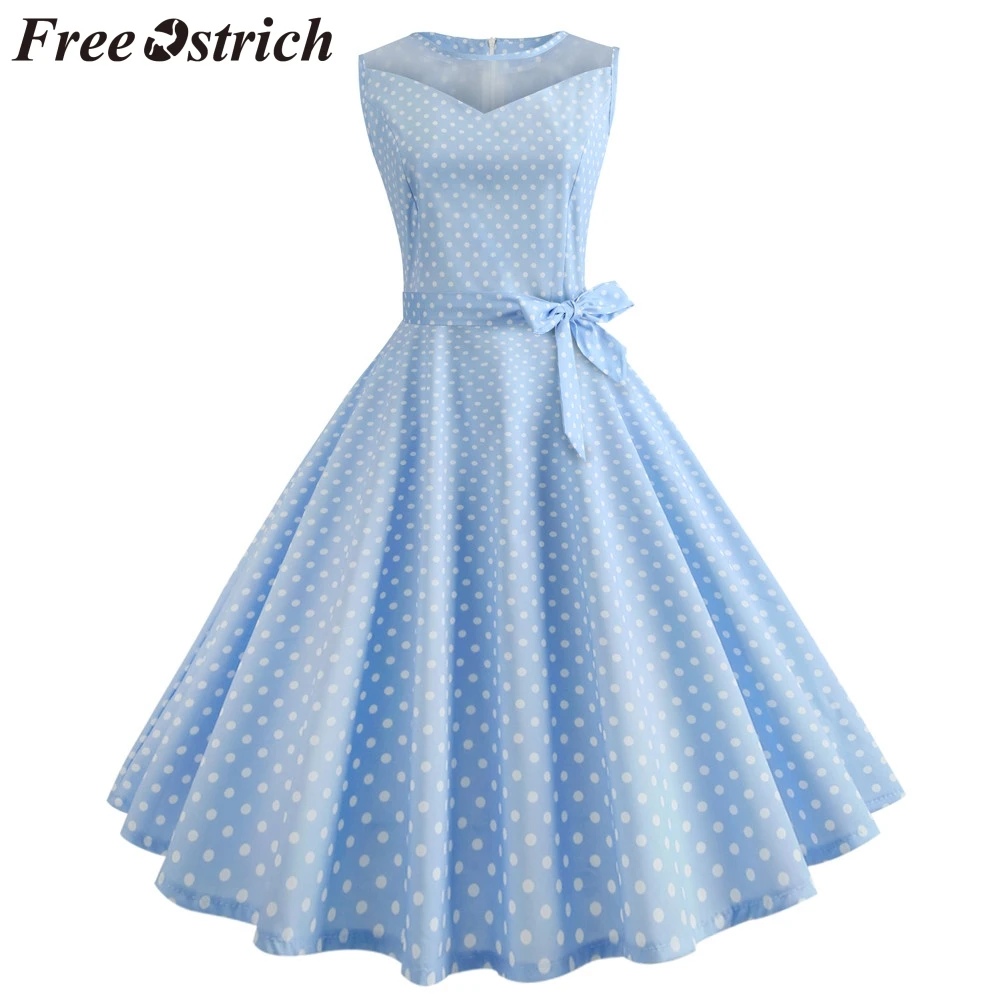 

FREE OSTRICH Women Dress Vintage Dot Printing Sleeveless Mesh Patchwork Pleated Refined Noble Trend Summer New Short Dress