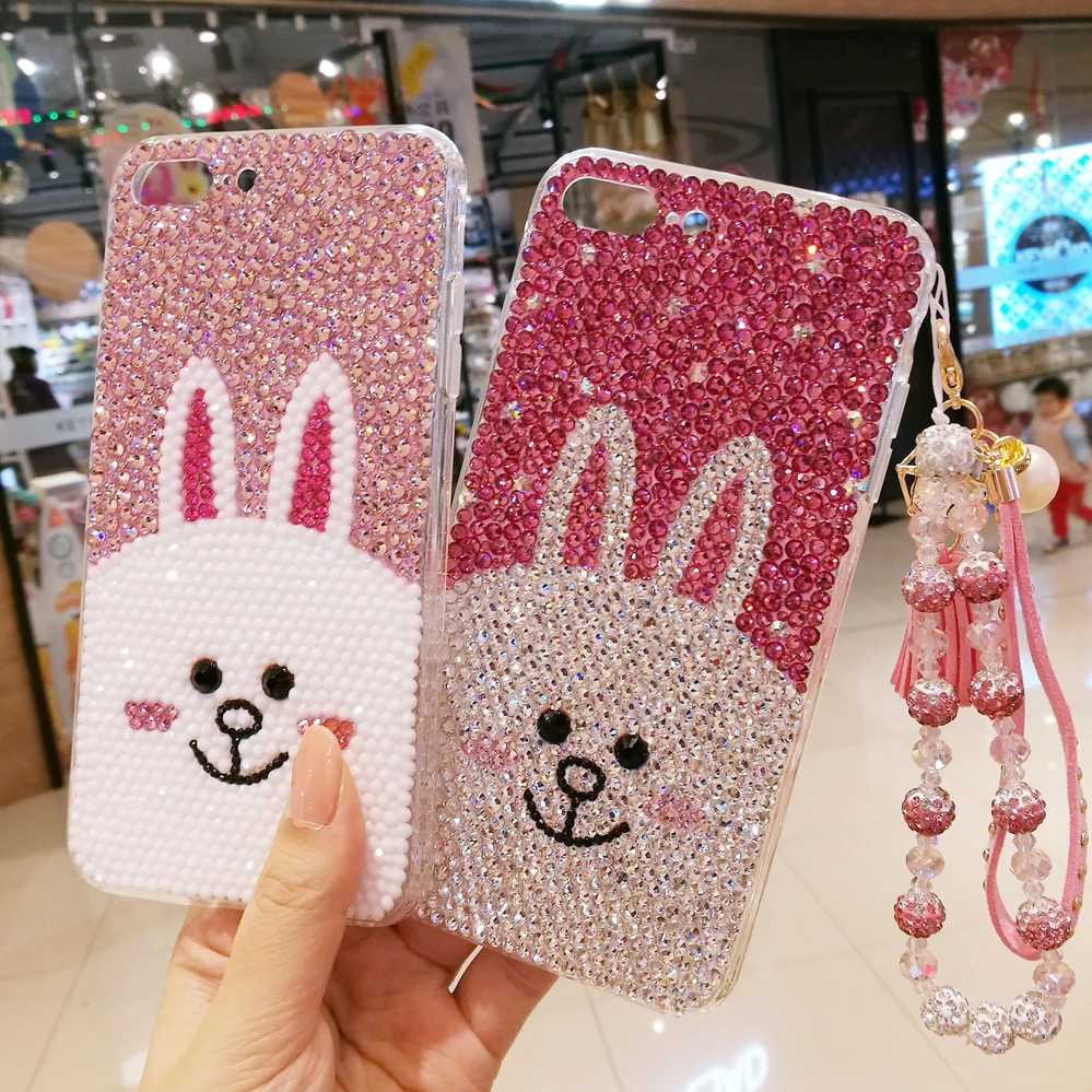 Для iphone 7 plus шикарный Кристалл Роскошный кролик Кони Алмаз чехол для 6 S 6splus 8 X 5s