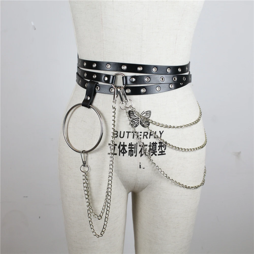 

Punk Waist Belt Sexy Garters Leather Harness For Women Suspenders Straps Round Collar Metal Chain Belts Waistband