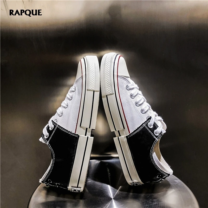 

Men's vulcanize shoes men sneakers casual canvas shoes man inset double bottom patent pu leather white black trainer flat